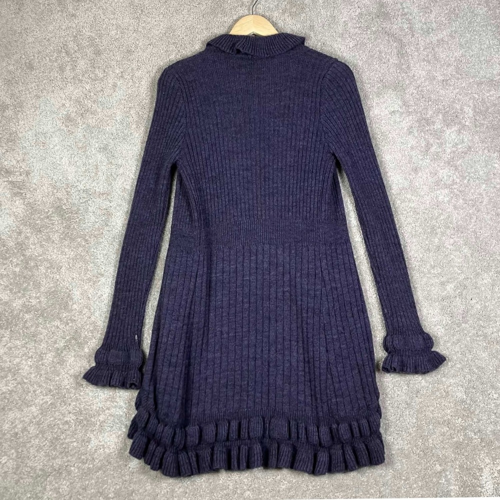 Elisabetta Collection Purple Ruffle Trim Mohair Wool Blend Ribbed Cardigan Small - Picture 8 of 13